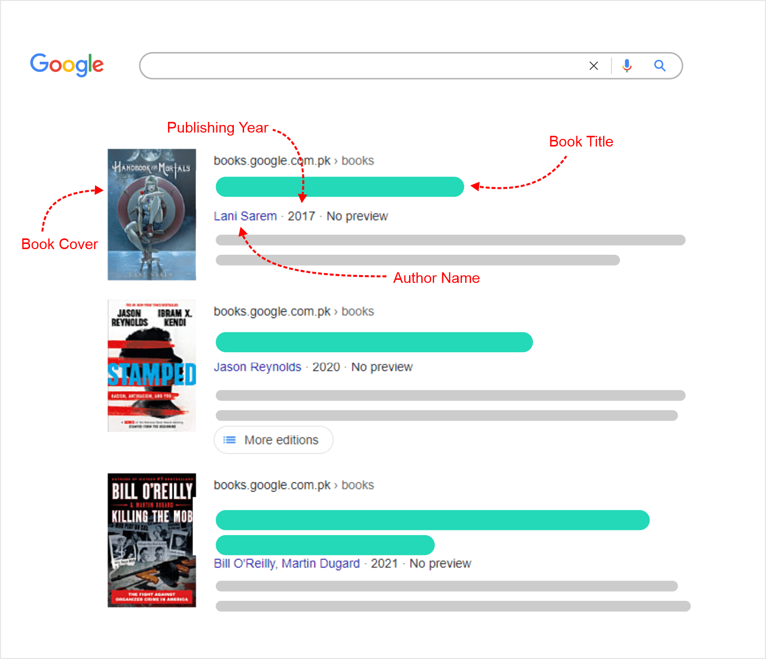 Books Google Search with arrows